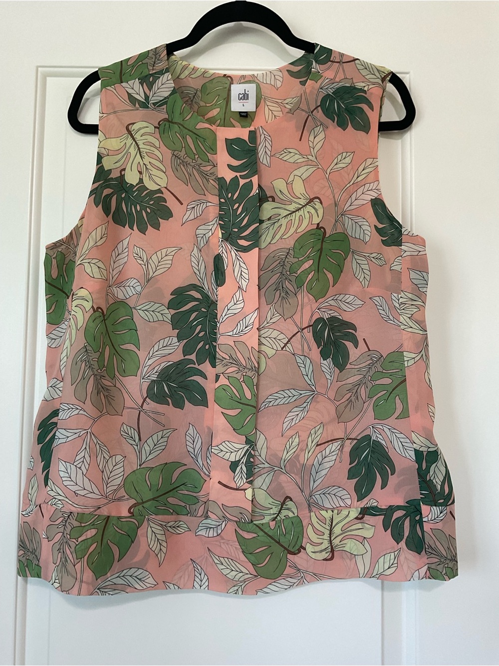 CAbi Pink Tropical Leaf Sleeveless Shell